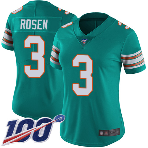 Nike Miami Dolphins 3 Josh Rosen Aqua Green Alternate Women Stitched NFL 100th Season Vapor Limited Jersey